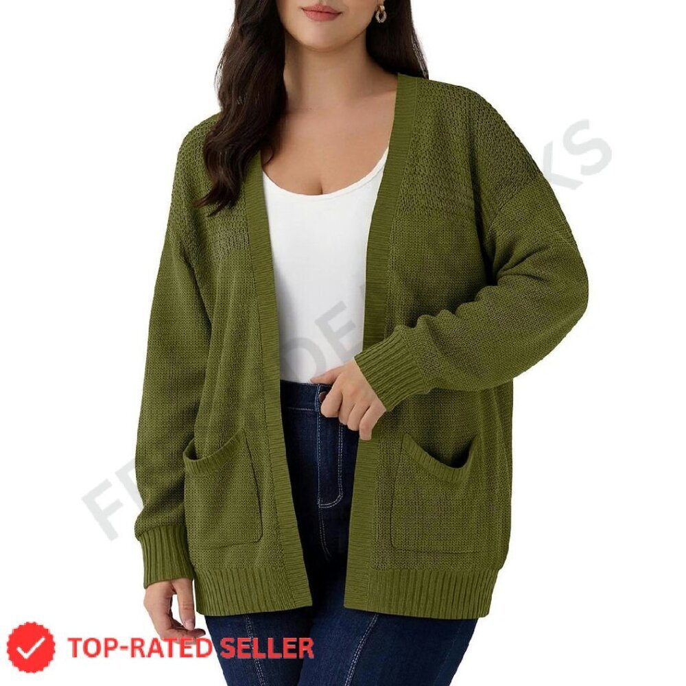 Oversized Knit Cardigan Open Front Slouchy Chic Fall Winter Sweater Plus Size